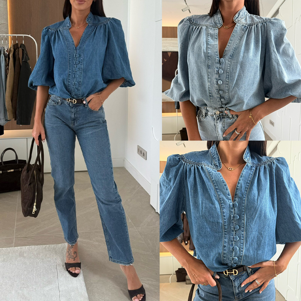 Y2K Winter Clothing - Camicette Camicia di jeans da donna