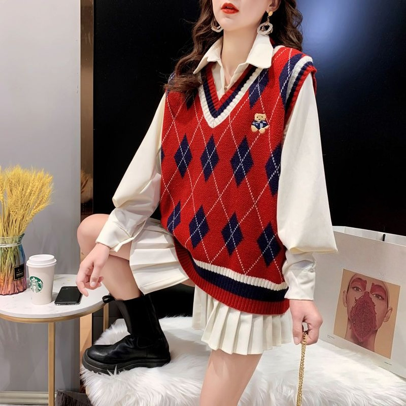 Winter Clothing Aesthetic - Gilet in maglia rossa per donna