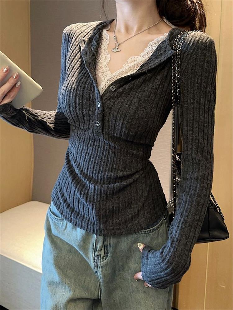 Winter Clothing Aesthetic - T-shirt a maniche lunghe patchwork in