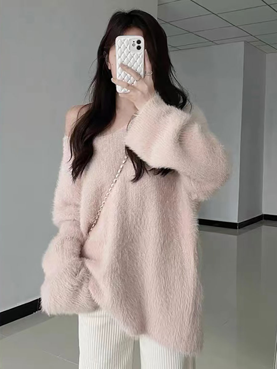Pullover donna rosa scollo a v - Winter Clothing Aesthetic recensione e prezzo